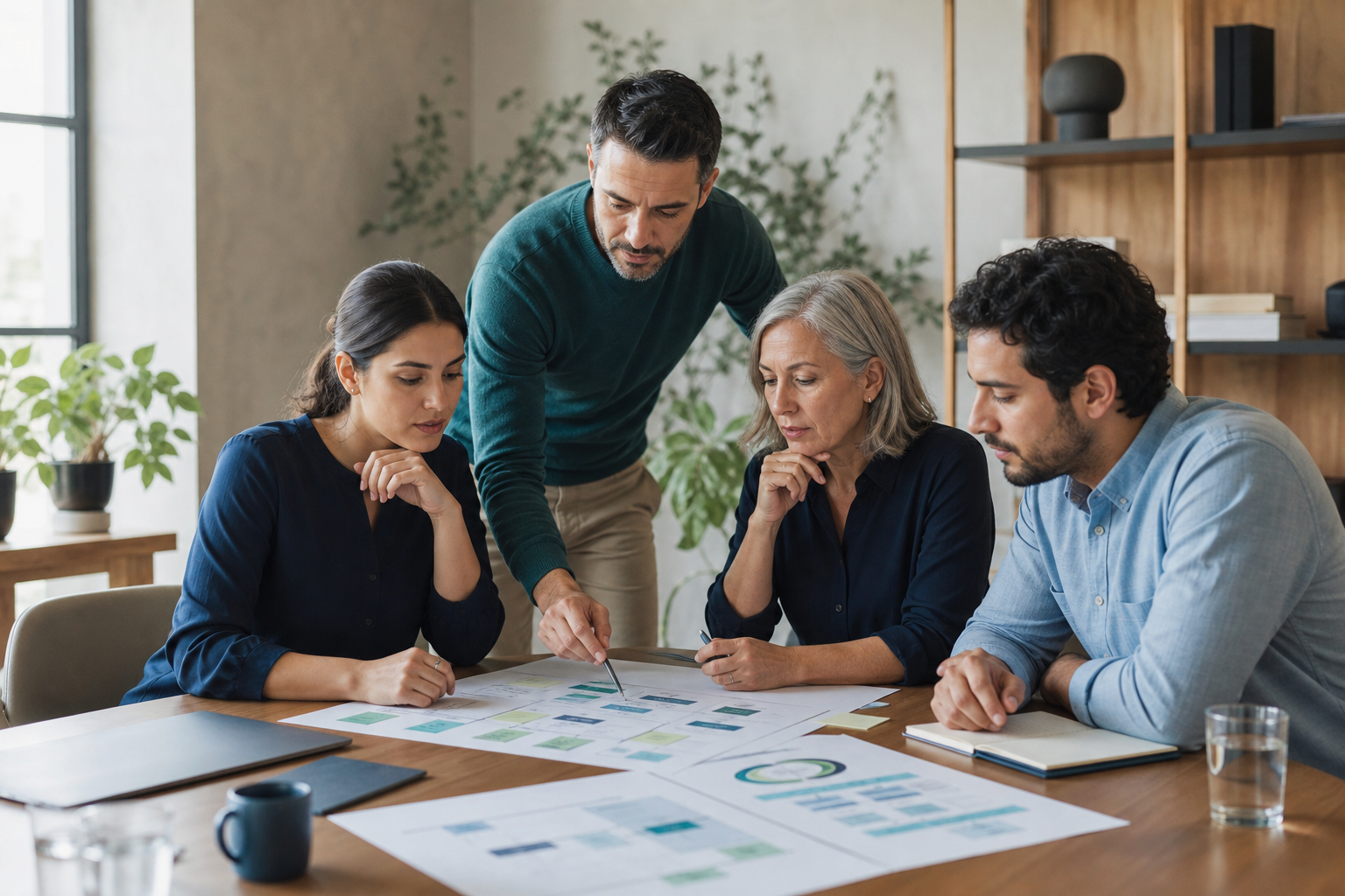 Equipa de gestão a trabalhar num plano de desenvolvimento organizacional